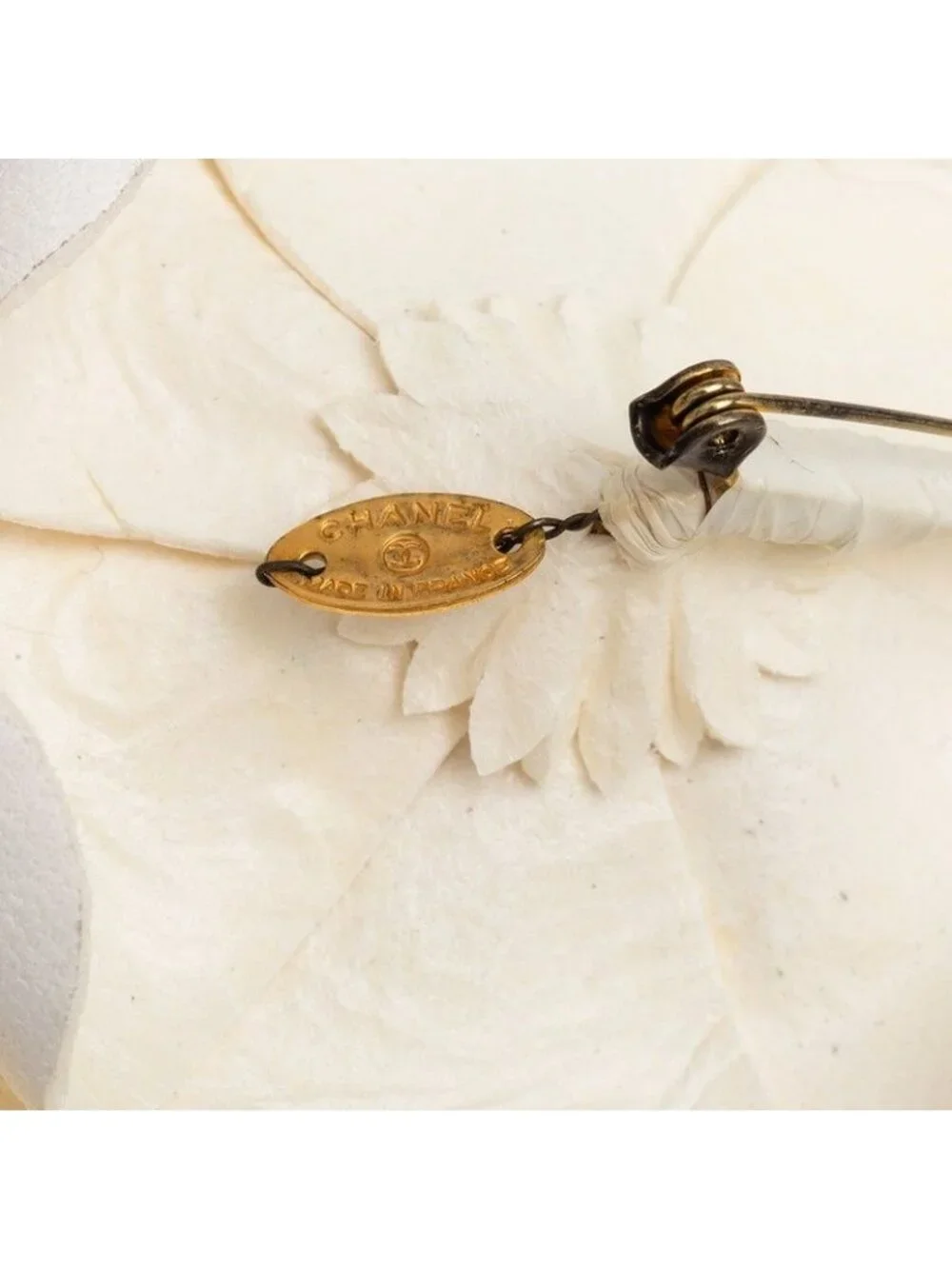 Chanel Camellia Brooch White Leather